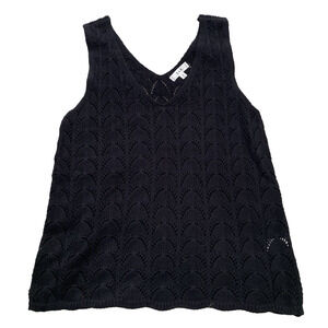 E&M Womens Vest Sweater Size Medium Black Open Knit Pullover Whimsigoth Preppy